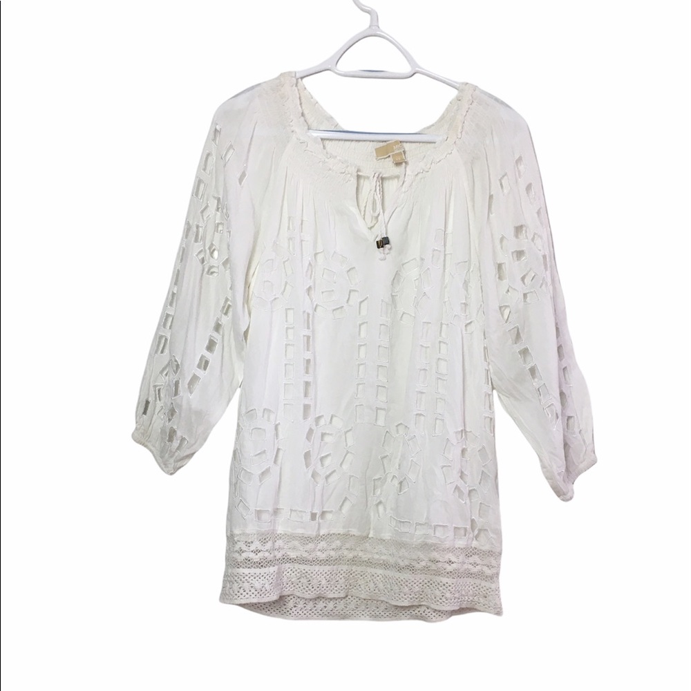 Michael Kors Blouse White Eyelet  crochet hem size XS
